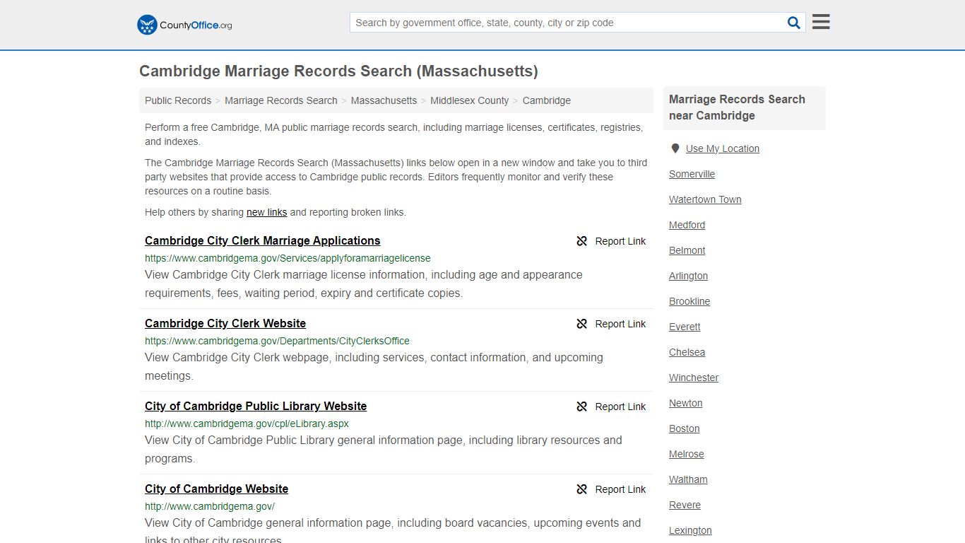 Cambridge Marriage Records Search (Massachusetts) - County Office
