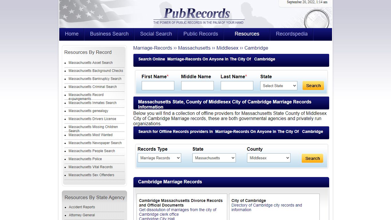 Cambridge, Middlesex County, Massachusetts Marriage Records