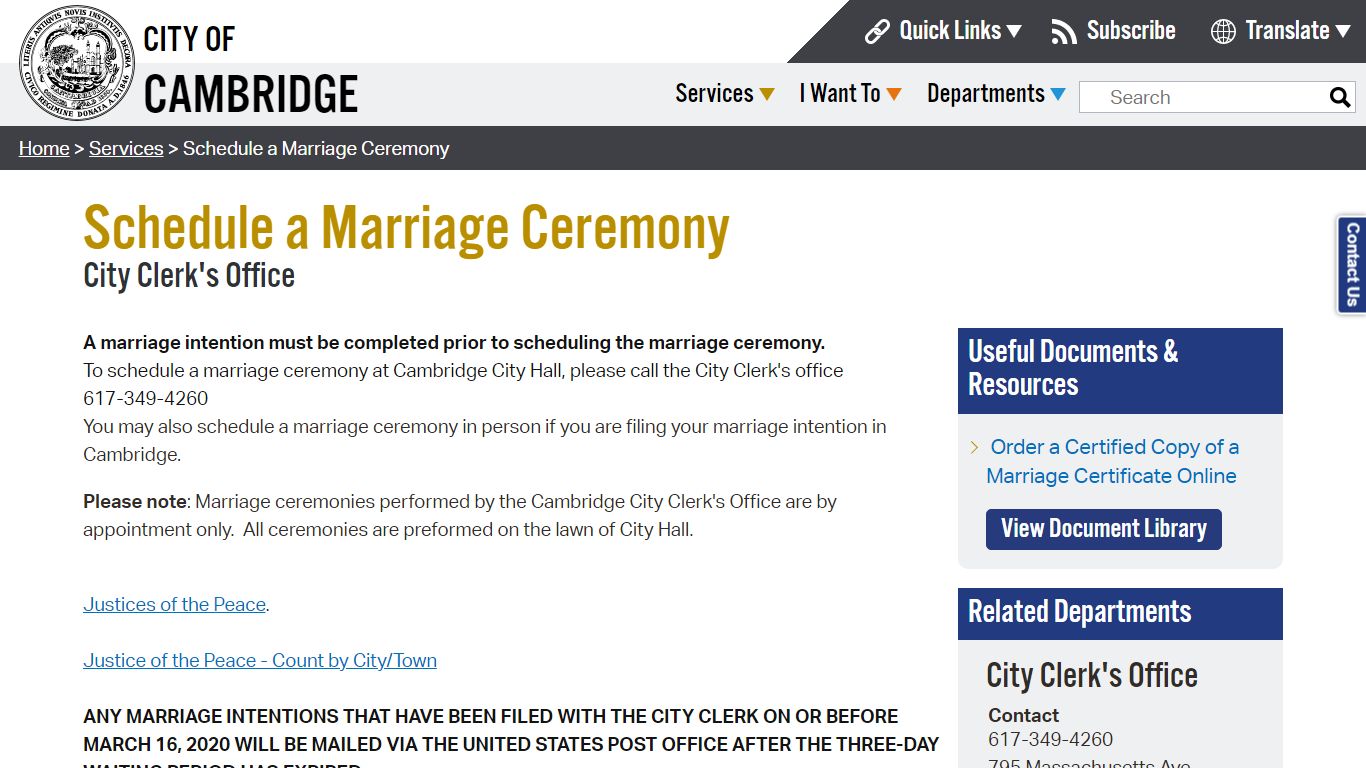 Schedule a Marriage Ceremony - City of Cambridge, MA