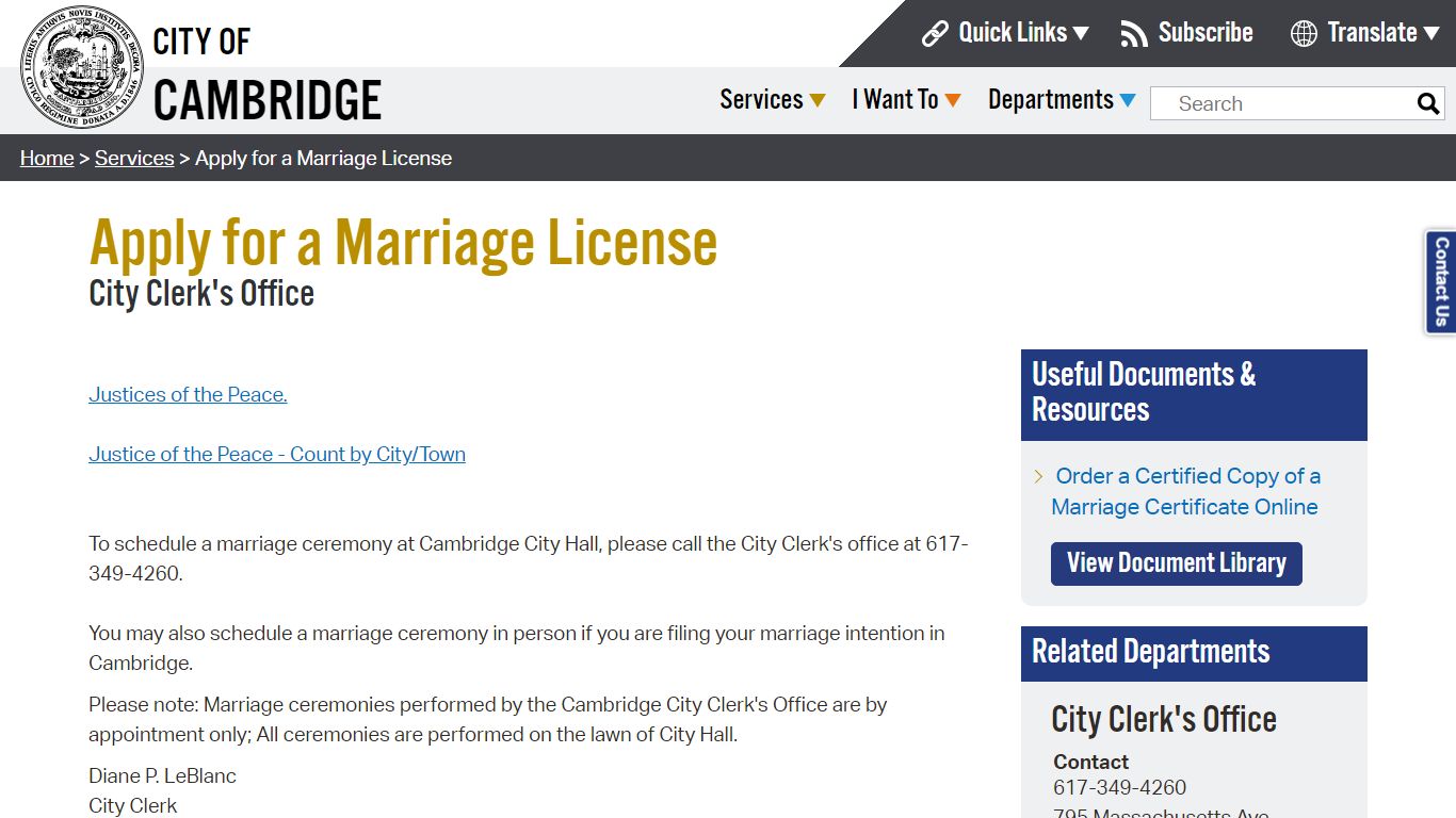 Apply for a Marriage License - City of Cambridge, MA