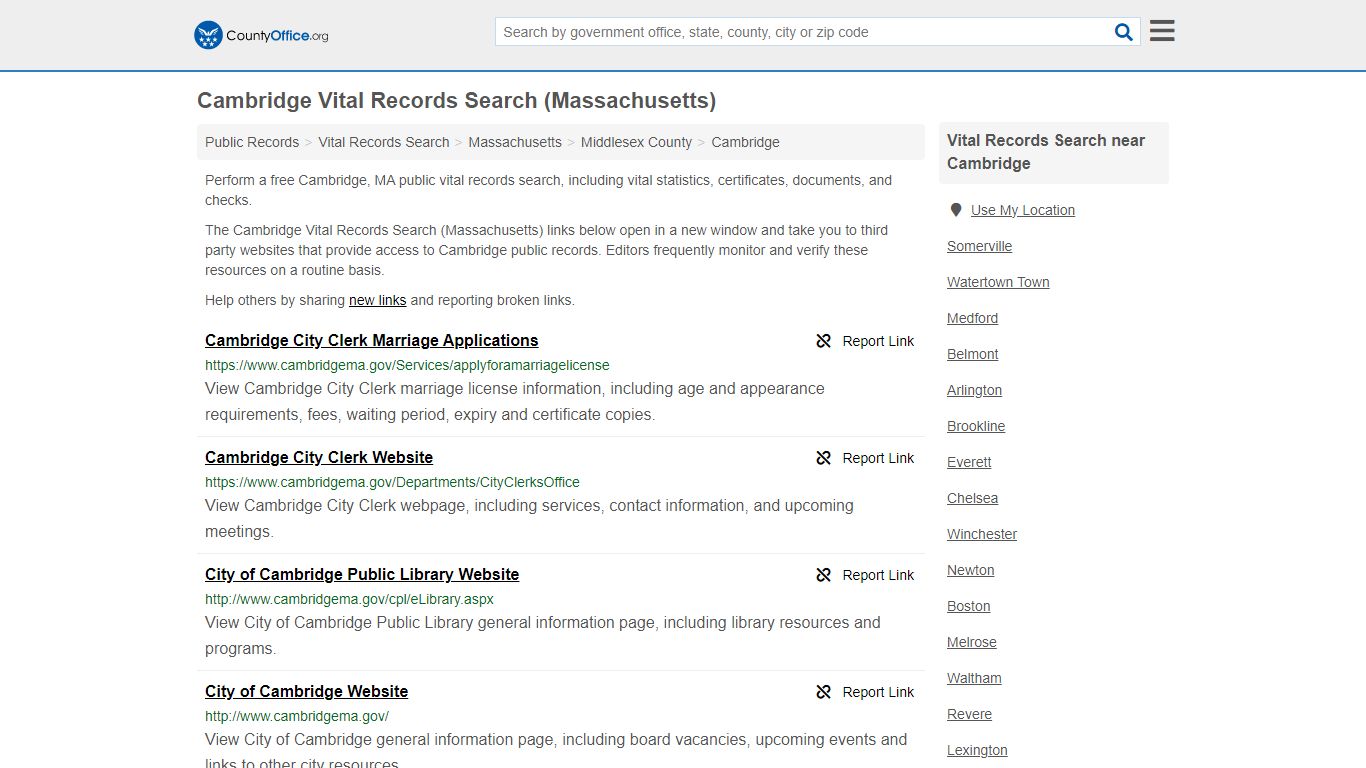 Vital Records Search - Cambridge, MA (Birth, Death, Marriage & Divorce ...